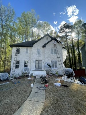 Exterior lime wash on brick - The brick was not painted before and we offered to the customer to do a lime wash , using Romabio product , Exterior lime wash on brick - The brick was not painted before and we offered to the customer to do a lime wash , using Romabio product ,