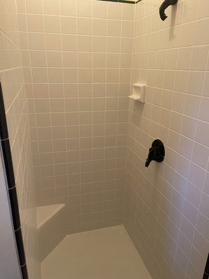 Shower restoration. - We gave this shower a full restoration. As you can see the grout was severely damaged to the point it was turning colors. Customers decided to give us a call to give a full restoration. The results are amazing. Shower restoration. - We gave this shower a full restoration. As you can see the grout was severely damaged to the point it was turning colors. Customers decided to give us a call to give a full restoration. The results are amazing.