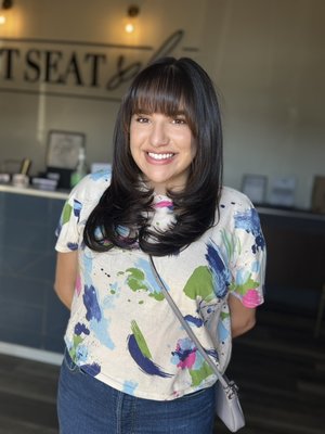 Layers haircut - My client asked for volume and body to her hair
I did short layers added face framing with shorter bangs Layers haircut - My client asked for volume and body to her hair
I did short layers added face framing with shorter bangs