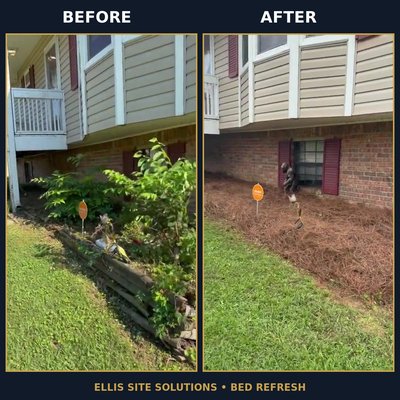 Bed Refresh and Pinestraw application - This yard need a refresh and had weeds removed and flower bed redone. Also an overgrown bush was trimmed down and Pinestraw was added