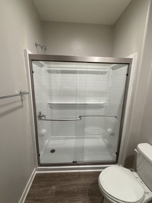 Bathroom Remodel - We replaced the bathtub and surround with a shower and new surround. We also textured and painted the wall Bathroom Remodel - We replaced the bathtub and surround with a shower and new surround. We also textured and painted the wall