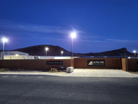 24 hour access - Our facility is illuminated at night for security and ease of access to your stored items. 24 hour access - Our facility is illuminated at night for security and ease of access to your stored items.