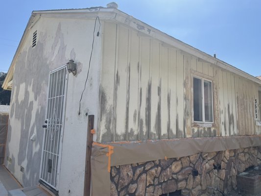 Exterior paint - On this exterior it requires a lot of stucco patching. Prep is everything. We make sure to do a great job and there is no more of this issue going on after we’re done with it￼