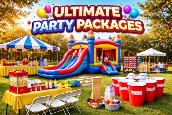 InflatableTX Party Package Experience - InflatableTX Party Package Experience
Easy bundled party setups with inflatable fun, guest seating, sweet treats, and optional game-day extras. 🏰🍿
Make party planning easier with our InflatableTX Party Package Experience — two simple package options designed for birthdays, backyard events, school functions, and family celebrations across North DFW. Both packages include a bounce house combo, 2 sets of tables and chairs, and one concession, with an upgraded option that also includes a yard game add-on for even more guest entertainment.