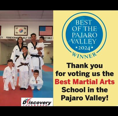 Voted #1 Martial Arts School - Thank you to our amazing students, families, and community for your continued support! 🥋
We are honored to be ranked #1 in Watsonville. This achievement wouldn’t be possible without you!
¡Gracias a nuestros increíbles estudiantes, familias y a toda nuestra comunidad por su continuo apoyo! 🥋
Nos sentimos honrados de ser clasificados como #1 en Watsonville. ¡Este logro no sería posible sin ustedes! Voted #1 Martial Arts School - Thank you to our amazing students, families, and community for your continued support! 🥋
We are honored to be ranked #1 in Watsonville. This achievement wouldn’t be possible without you!
¡Gracias a nuestros increíbles estudiantes, familias y a toda nuestra comunidad por su continuo apoyo! 🥋
Nos sentimos honrados de ser clasificados como #1 en Watsonville. ¡Este logro no sería posible sin ustedes!
