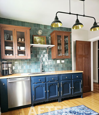 Kitchen & Baths - This kitchen underwent a complete transformation. We began by removing all the outdated fixtures, cabinetry, and surfaces to create a fresh canvas. Our team installed stunning new tile, custom-sanded and stained the upper cabinets, and added an elegant marble shelf for both style and functionality. We carefully stained and installed a beautiful butcher block countertop and complemented it with a gorgeous Kohler sink. Additionally, we updated the kitchen's electrical system, running new wiring for under-cabinet lighting and additional overhead fixtures, replacing old, dated lighting with modern alternatives. Finally, we painted the entire kitchen and meticulously sanded and painted the doors, resulting in a stylish, inviting, and beautifully updated space.
Alongside this kitchen, we’ve also included a few photos of recent bathroom remodeling projects we completed. From custom tile showers to updated vanities and lighting, our bathroom work reflects the same attention to detail and craftsmanship that goes into every project. If you need a kitchen or bathroom remodel in Oak Park, River Forest or Forest Park, contact us today. Kitchen & Baths - This kitchen underwent a complete transformation. We began by removing all the outdated fixtures, cabinetry, and surfaces to create a fresh canvas. Our team installed stunning new tile, custom-sanded and stained the upper cabinets, and added an elegant marble shelf for both style and functionality. We carefully stained and installed a beautiful butcher block countertop and complemented it with a gorgeous Kohler sink. Additionally, we updated the kitchen's electrical system, running new wiring for under-cabinet lighting and additional overhead fixtures, replacing old, dated lighting with modern alternatives. Finally, we painted the entire kitchen and meticulously sanded and painted the doors, resulting in a stylish, inviting, and beautifully updated space.
Alongside this kitchen, we’ve also included a few photos of recent bathroom remodeling projects we completed. From custom tile showers to updated vanities and lighting, our bathroom work reflects the same attention to detail and craftsmanship that goes into every project. If you need a kitchen or bathroom remodel in Oak Park, River Forest or Forest Park, contact us today.
