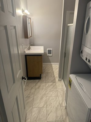 Bathroom remodel - Bathroom remodel involving bringing laundry room upstairs building out section behind water Wall to hold laundry room Bathroom remodel - Bathroom remodel involving bringing laundry room upstairs building out section behind water Wall to hold laundry room
