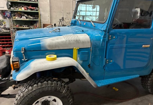Toyota repair - This was a Toyota that a Vietnam vet restored himself over 14 years. Then he hit a deer!  We had to get a new door repair damage to the fender and the hood then blend  the paint and have a windshield made for it because there was none available for this vehicle! Now you can’t even tell he ever hit a deer!