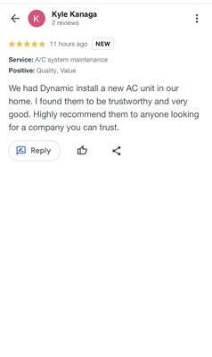 AC Installation - Google Review for an AC installation AC Installation - Google Review for an AC installation