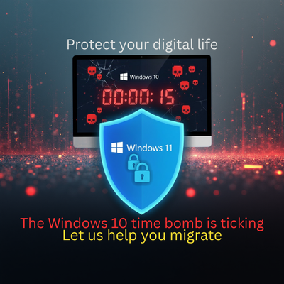 Windows 10 Migration - Microsoft has ended support for windows 10. It is now a growing security threat. Let us help you migrate today!
Unlike other retired versions of Windows, Windows 11 is built on the same codebase as Windows 10. This means that as security issues are discovered and patched, these same security issues are very likely to be present in Windows 10. Bad actors will be able to more rapidly deploy malicious software and gain access to neglected systems. Let us help you migrate today! We can assist with after hours migrations to minimize impact to your business and/or home use of your systems. Windows 10 Migration - Microsoft has ended support for windows 10. It is now a growing security threat. Let us help you migrate today!
Unlike other retired versions of Windows, Windows 11 is built on the same codebase as Windows 10. This means that as security issues are discovered and patched, these same security issues are very likely to be present in Windows 10. Bad actors will be able to more rapidly deploy malicious software and gain access to neglected systems. Let us help you migrate today! We can assist with after hours migrations to minimize impact to your business and/or home use of your systems.