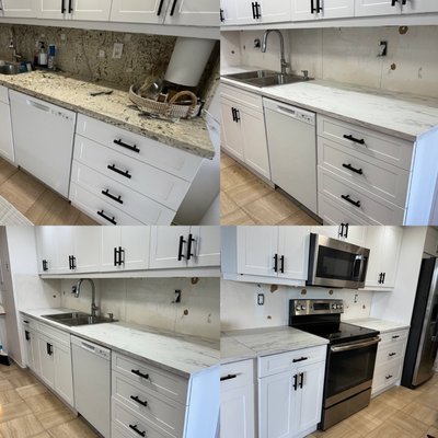 Kitchen makeover - Replacing an old stone countertop with a modern lightweight one from @ikeausa a new sink was also installed and a new faucet with a detergent dispenser was installed