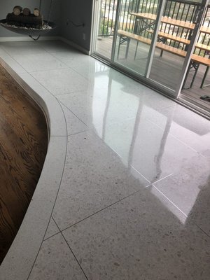 Terrazzo Restoration Los Angeles - Home in West Hollywood, where the terrazzo floor had not been cleaned in years. We restored it using diamond honing, polishing, and professional sealing to bring back the original shine and smooth finish. Terrazzo Restoration Los Angeles - Home in West Hollywood, where the terrazzo floor had not been cleaned in years. We restored it using diamond honing, polishing, and professional sealing to bring back the original shine and smooth finish.