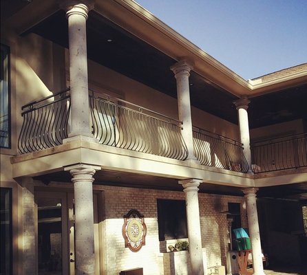 Custom Handrails - This was one of the last items that needed to be completed for final occupancy. We had done several houses for the builder and were asked to design and install these belly style handrails. After a couple of meetings with the home owner we came up with this design and it turned out perfect. Custom Handrails - This was one of the last items that needed to be completed for final occupancy. We had done several houses for the builder and were asked to design and install these belly style handrails. After a couple of meetings with the home owner we came up with this design and it turned out perfect.