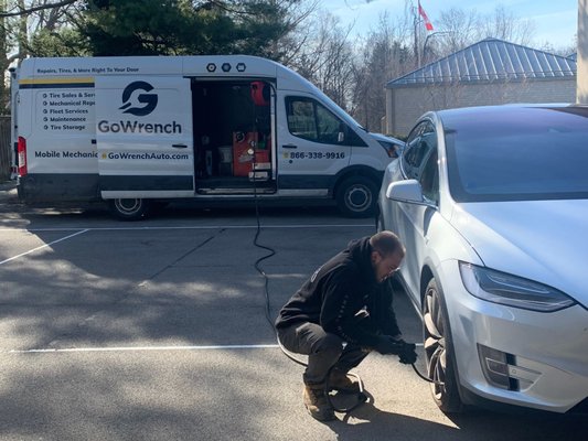 Effortless Tire Changes with GoWrench – We Come to You! - At GoWrench, we understand that time is precious, and getting your tires changed shouldn't be a hassle. That's why we bring the tire shop to your doorstep, offering professional tire change services wherever you are. Recently, our expert technicians performed a tire change on a Tesla, showcasing our capability to handle even the most advanced vehicles with precision and care.
Why Choose GoWrench for Your Tire Change Needs?
Convenience
No more waiting in line at the tire shop or rearranging your schedule to get your tires changed. With GoWrench, you can book a tire change at your home, office, or any location convenient for you. Our mobile service vans are equipped with all the necessary tools to get the job done efficiently and effectively.
Expertise
Our technicians are highly trained and experienced in handling a wide range of vehicles, including electric cars like Tesla. We ensure that every tire change is performed to the highest standards, ensuring your safety and the longevity of your tires.
Comprehensive Services
In addition to tire changes, we offer a variety of services to keep your vehicle in top condition. This includes tire rotations, balancing, and alignment checks. Our multi-point inspection ensures that your vehicle is road-ready and safe for any journey.
Quality and Safety
At GoWrench, we prioritize quality and safety in all our services. We use state-of-the-art equipment and premium tires from trusted brands. Our attention to detail ensures that your vehicle is in optimal condition, providing you with peace of mind on the road.
Customer Satisfaction
Our customers love the convenience and reliability of our services. Here’s what one of our satisfied customers had to say:
“GoWrench made my tire change a breeze! The technician arrived on time, was very professional, and did an excellent job. I didn’t have to leave my house, which saved me so much time. Highly recommend!”
Featured Project: Tesla Tire Change
One of our recent projects involved a tire change on a Tesla Model 3. Our technician arrived at the customer's location, equipped with all the necessary tools and a set of high-quality tires. Here’s a step-by-step overview of the process:
Arrival and Setup:
Our technician arrived promptly at the scheduled time. After a brief consultation with the customer, the technician set up the work area, ensuring all safety protocols were in place.
Vehicle Inspection:
Before starting the tire change, a thorough inspection of the vehicle was conducted. This included checking the existing tires, brakes, and suspension components to ensure everything was in good condition.
Tire Removal:
Using specialized equipment, the technician carefully removed the old tires. Each tire was removed with precision to avoid any damage to the vehicle's rims.
New Tire Installation:
The new tires were installed, balanced, and inflated to the manufacturer’s specifications. Our technician ensured that each tire was properly aligned and securely fastened.
Final Inspection and Cleanup:
After the tire change, a final inspection was performed to ensure everything was perfect. The work area was cleaned up, and the customer was given a detailed report of the service.
The entire process was completed efficiently, allowing the customer to get back on the road quickly and safely. The customer was extremely satisfied with the convenience and quality of the service.
How to Book a Tire Change with GoWrench
Booking a tire change with GoWrench is simple and straightforward. Just visit our website or give us a call to schedule an appointment. Our friendly customer service team is ready to assist you with any questions and help you choose the best tires for your vehicle.
Don’t let the hassle of getting your tires changed disrupt your day. With GoWrench, you can enjoy the convenience of professional tire services brought directly to you. Contact us today to experience the GoWrench difference! Effortless Tire Changes with GoWrench – We Come to You! - At GoWrench, we understand that time is precious, and getting your tires changed shouldn't be a hassle. That's why we bring the tire shop to your doorstep, offering professional tire change services wherever you are. Recently, our expert technicians performed a tire change on a Tesla, showcasing our capability to handle even the most advanced vehicles with precision and care.
Why Choose GoWrench for Your Tire Change Needs?
Convenience
No more waiting in line at the tire shop or rearranging your schedule to get your tires changed. With GoWrench, you can book a tire change at your home, office, or any location convenient for you. Our mobile service vans are equipped with all the necessary tools to get the job done efficiently and effectively.
Expertise
Our technicians are highly trained and experienced in handling a wide range of vehicles, including electric cars like Tesla. We ensure that every tire change is performed to the highest standards, ensuring your safety and the longevity of your tires.
Comprehensive Services
In addition to tire changes, we offer a variety of services to keep your vehicle in top condition. This includes tire rotations, balancing, and alignment checks. Our multi-point inspection ensures that your vehicle is road-ready and safe for any journey.
Quality and Safety
At GoWrench, we prioritize quality and safety in all our services. We use state-of-the-art equipment and premium tires from trusted brands. Our attention to detail ensures that your vehicle is in optimal condition, providing you with peace of mind on the road.
Customer Satisfaction
Our customers love the convenience and reliability of our services. Here’s what one of our satisfied customers had to say:
“GoWrench made my tire change a breeze! The technician arrived on time, was very professional, and did an excellent job. I didn’t have to leave my house, which saved me so much time. Highly recommend!”
Featured Project: Tesla Tire Change
One of our recent projects involved a tire change on a Tesla Model 3. Our technician arrived at the customer's location, equipped with all the necessary tools and a set of high-quality tires. Here’s a step-by-step overview of the process:
Arrival and Setup:
Our technician arrived promptly at the scheduled time. After a brief consultation with the customer, the technician set up the work area, ensuring all safety protocols were in place.
Vehicle Inspection:
Before starting the tire change, a thorough inspection of the vehicle was conducted. This included checking the existing tires, brakes, and suspension components to ensure everything was in good condition.
Tire Removal:
Using specialized equipment, the technician carefully removed the old tires. Each tire was removed with precision to avoid any damage to the vehicle's rims.
New Tire Installation:
The new tires were installed, balanced, and inflated to the manufacturer’s specifications. Our technician ensured that each tire was properly aligned and securely fastened.
Final Inspection and Cleanup:
After the tire change, a final inspection was performed to ensure everything was perfect. The work area was cleaned up, and the customer was given a detailed report of the service.
The entire process was completed efficiently, allowing the customer to get back on the road quickly and safely. The customer was extremely satisfied with the convenience and quality of the service.
How to Book a Tire Change with GoWrench
Booking a tire change with GoWrench is simple and straightforward. Just visit our website or give us a call to schedule an appointment. Our friendly customer service team is ready to assist you with any questions and help you choose the best tires for your vehicle.
Don’t let the hassle of getting your tires changed disrupt your day. With GoWrench, you can enjoy the convenience of professional tire services brought directly to you. Contact us today to experience the GoWrench difference!
