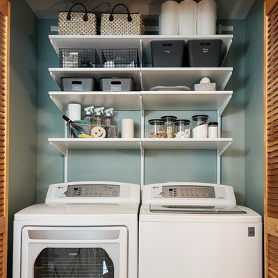 Easy Laundry Room Organization From The Container Store - Make laundry day less of a chore with space-saving laundry room storage solutions from The Container Store! Discover an assortment of bins and containers perfect for keeping your detergent and other cleaning products right where you need them. Or, like our Brand Ambassador @smallstuffemily did in this space, add a customized Elfa shelving solution that helps make better use of your wall space. Visit us in-store or online and let our experts help find the right solution for you! Easy Laundry Room Organization From The Container Store - Make laundry day less of a chore with space-saving laundry room storage solutions from The Container Store! Discover an assortment of bins and containers perfect for keeping your detergent and other cleaning products right where you need them. Or, like our Brand Ambassador @smallstuffemily did in this space, add a customized Elfa shelving solution that helps make better use of your wall space. Visit us in-store or online and let our experts help find the right solution for you!