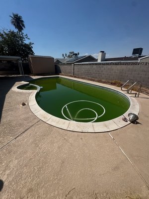 Pool Repair - We drained, did an acid wash and refilled.  Then we balanced the chemicals. The customer sold the house with a perfectly blue pool and we continue to do pool service for the new owners.