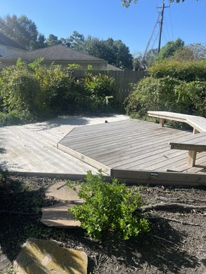 Deck Prep for staining - Deck treated to kill mold and algae, then rinsed with pressure then treated and rinsed again. Will dry for 48 hours to dry. Deck Prep for staining - Deck treated to kill mold and algae, then rinsed with pressure then treated and rinsed again. Will dry for 48 hours to dry.