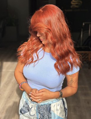Vibrant Copper Hair Transformation - Beautiful copper hair transformation with rich, dimensional color, vibrant shine, and soft waves. Customized color and styling by Sinan Luxe Salon. Vibrant Copper Hair Transformation - Beautiful copper hair transformation with rich, dimensional color, vibrant shine, and soft waves. Customized color and styling by Sinan Luxe Salon.