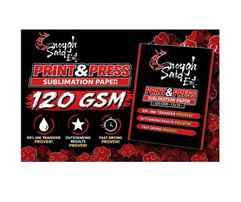 Premium Sublimation Paper for Vibrant, Professional Results - Get crisp, bold, and vibrant sublimation transfers every time with Enough Said Ent. Print & Press Sublimation Paper. Designed for creators, small businesses, and DIY crafters who want maximum ink transfer with minimal waste.
Our sublimation paper delivers 99% ink transfer, fast drying times, and consistent results across a wide range of sublimation projects. I have used this paper for over 6+years and its PROVEN! Premium Sublimation Paper for Vibrant, Professional Results - Get crisp, bold, and vibrant sublimation transfers every time with Enough Said Ent. Print & Press Sublimation Paper. Designed for creators, small businesses, and DIY crafters who want maximum ink transfer with minimal waste.
Our sublimation paper delivers 99% ink transfer, fast drying times, and consistent results across a wide range of sublimation projects. I have used this paper for over 6+years and its PROVEN!