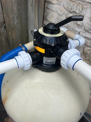 Sand Changeout - Ed contacted us because the pressure on his sand filter was waaaayy too high, the gauge was broken and his multiport valve was leaking pretty bad. Blue Ocean to the rescue! We changed his sand and replaced his multiport valve (came with a new gauge). His filter and his pool are back in business running like new! Sand Changeout - Ed contacted us because the pressure on his sand filter was waaaayy too high, the gauge was broken and his multiport valve was leaking pretty bad. Blue Ocean to the rescue! We changed his sand and replaced his multiport valve (came with a new gauge). His filter and his pool are back in business running like new!