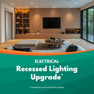 $100 Off Recessed Lighting Upgrade - Upgrade your space with modern recessed lighting and save $100 when installing four or more fixtures—perfect for brighter kitchens, hallways, and living areas with a clean, streamlined look.
*Valid on residential installations of 4+ recessed fixtures in one visit. Labor and company-supplied materials only. Excludes prior work. Restrictions apply. $100 Off Recessed Lighting Upgrade - Upgrade your space with modern recessed lighting and save $100 when installing four or more fixtures—perfect for brighter kitchens, hallways, and living areas with a clean, streamlined look.
*Valid on residential installations of 4+ recessed fixtures in one visit. Labor and company-supplied materials only. Excludes prior work. Restrictions apply.