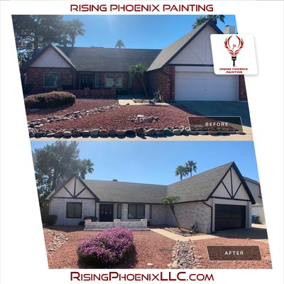 Exterior Paint & Brick White Wash - This is an exterior paint job we did in Scottsdale, AZ!
We whitewashed the Brick to give it a modern finish and painted the Exterior a modern color way.
Colors:
Body: Swiss coffee DEW341
Accent: Dark Engine DE6350 Exterior Paint & Brick White Wash - This is an exterior paint job we did in Scottsdale, AZ!
We whitewashed the Brick to give it a modern finish and painted the Exterior a modern color way.
Colors:
Body: Swiss coffee DEW341
Accent: Dark Engine DE6350