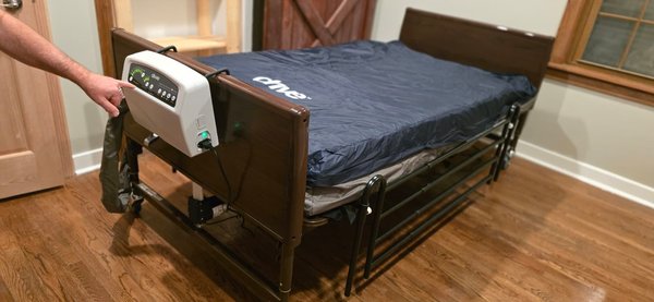 Bariatric Hospital Bed Rental – St. Charles - We provided this bariatric hospital bed rental for a customer in St. Charles who needed reliable, comfortable support for home recovery. The setup includes a sturdy Drive Medical hospital bed with a low air pressure, designed for comfort and ease of use. Our team delivered, installed, and demonstrated how to use all the bed’s functions to ensure safety and convenience. The customer rented the bed for two months and was very happy with the overall experience — another satisfied AllMed Equipment customer!