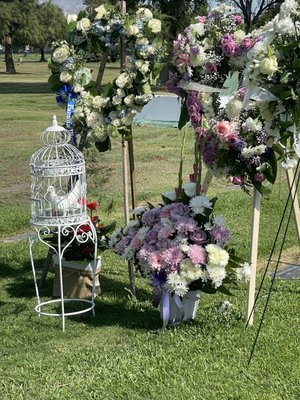 Dove Release Cage - In this image from a funeral, a white dove rests peacefully inside an intricately designed, vintage-style birdcage. The birdcage, made of white metal with delicate swirls and ornate details, symbolizes purity and peace. Doves are often released at funerals to represent the soul's peaceful ascent to the afterlife or the wish for eternal peace for the departed. Positioned near beautiful floral arrangements, the dove in the cage adds a serene and hopeful element to the ceremony, blending the sense of loss with the comforting idea of freedom and spiritual release. Dove Release Cage - In this image from a funeral, a white dove rests peacefully inside an intricately designed, vintage-style birdcage. The birdcage, made of white metal with delicate swirls and ornate details, symbolizes purity and peace. Doves are often released at funerals to represent the soul's peaceful ascent to the afterlife or the wish for eternal peace for the departed. Positioned near beautiful floral arrangements, the dove in the cage adds a serene and hopeful element to the ceremony, blending the sense of loss with the comforting idea of freedom and spiritual release.