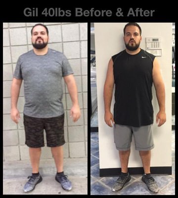 Gil lost 40lbs - Gil lost 40lbs in ten months and I’m very proud of him to say the least! There were many days he didn’t want to come into train, stay on his diet, or simply see my face constantly asking him about what he ate and so on! There were also a few plateaus along the way where Gil persevered and didn’t just quit on himself! This forty-pound story shows what can happen when you stay consistent with a healthy eating regimen, training sessions, cardio in the off days, and keeping a fair to high water intake on a daily basis! Amazing job! Gil lost 40lbs - Gil lost 40lbs in ten months and I’m very proud of him to say the least! There were many days he didn’t want to come into train, stay on his diet, or simply see my face constantly asking him about what he ate and so on! There were also a few plateaus along the way where Gil persevered and didn’t just quit on himself! This forty-pound story shows what can happen when you stay consistent with a healthy eating regimen, training sessions, cardio in the off days, and keeping a fair to high water intake on a daily basis! Amazing job!