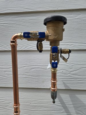 Pressure Vacuum Breaker - We were called out to a customer's home for a leaking PVB (pressure vacuum breaker). The customer was looking for affordable plumbing help. We were able to use our modern pro press tools to get the vacuum breaker replaced quickly and efficiently. The customer was happy their irrigation system was in working order again before the winter shut down needed to happen. Pressure Vacuum Breaker - We were called out to a customer's home for a leaking PVB (pressure vacuum breaker). The customer was looking for affordable plumbing help. We were able to use our modern pro press tools to get the vacuum breaker replaced quickly and efficiently. The customer was happy their irrigation system was in working order again before the winter shut down needed to happen.