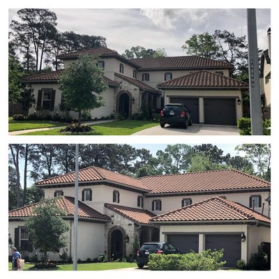 Roof cleaning , No pressure , Non-toxic formula - We provide a roof cleaning system with no high pressure and Non-toxic formula to protect your landscape and your roof tiles giving you a 3 years roof clean warranty! Roof cleaning , No pressure , Non-toxic formula - We provide a roof cleaning system with no high pressure and Non-toxic formula to protect your landscape and your roof tiles giving you a 3 years roof clean warranty!