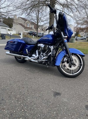 Paint Correction - This customer brought in their Harley for a two-step paint correction and a ceramic coating that lasts 5+ years. The condition of the paint before we got to work was light scratching with the occasional deep swirl mark as well as some hard water marks. After we finished up the paint looked fabulous and we were able to achieve a 95% perfect paint correction. The ceramic coating will have this bike looking new for years to come! Paint Correction - This customer brought in their Harley for a two-step paint correction and a ceramic coating that lasts 5+ years. The condition of the paint before we got to work was light scratching with the occasional deep swirl mark as well as some hard water marks. After we finished up the paint looked fabulous and we were able to achieve a 95% perfect paint correction. The ceramic coating will have this bike looking new for years to come!