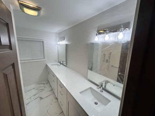 complete bathroom remodel done by grandview property solutions - This was a remodel done during the summer of 2024. Our customer was looking to up the value of her home with a refreshening look on the upstairs bathroom. we have completed multiple full bathroom & kitchen remodels since being established and look forward to doing your project next!
