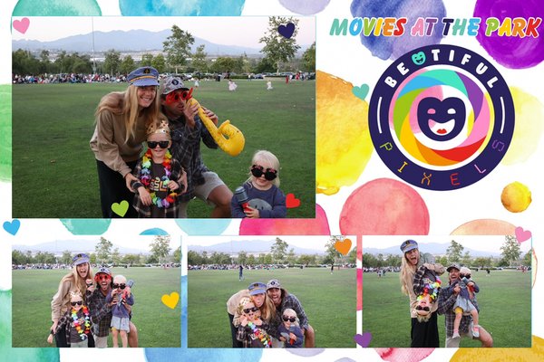 BeUtiful Pixels Photo Booth: Lake Forest Movie Night - BeÜtiful Pixels proudly brought our full-service photo booth experience to Lake Forest’s “Movies at the Park” — a lively outdoor event with hundreds of families in attendance. Our team expertly managed large, fast-moving crowds while maintaining high-quality guest interactions and quick turnaround times. We operated fully off-grid with a custom remote power setup, allowing seamless performance in an open field with no venue access.

Guests enjoyed themed props, instant digital delivery, and dynamic layouts — all branded with our signature BeÜtiful style. Whether in a park, venue, or private estate, we’re ready to bring the magic anywhere.