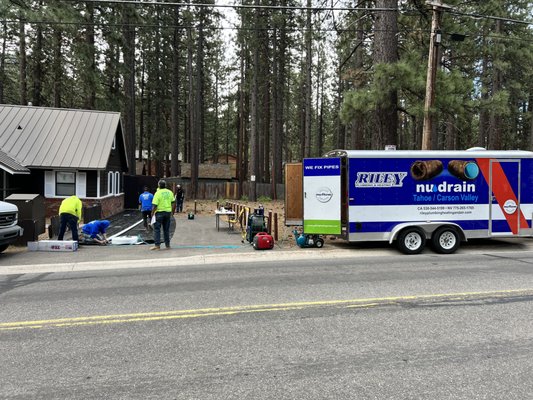 Sewer Line Repair - Our specialized NuDrain trenchless relining trailer on-site. We provide high-tech sewer solutions with minimal disruption to your property. Sewer Line Repair - Our specialized NuDrain trenchless relining trailer on-site. We provide high-tech sewer solutions with minimal disruption to your property.