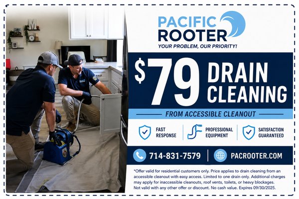 $79 Drain Cleaning - Take advantage of our $79 Drain cleaning! Call us today! 714-831-7579 $79 Drain Cleaning - Take advantage of our $79 Drain cleaning! Call us today! 714-831-7579