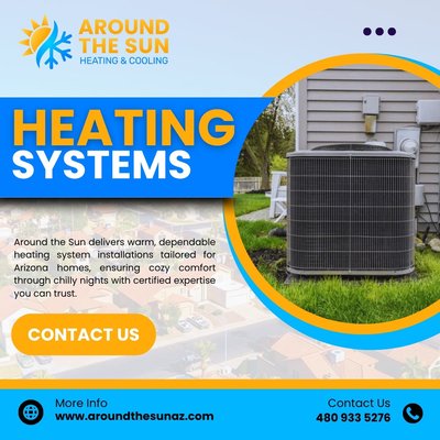Heating Systems - Since 2006, Around The Sun Heating & Cooling has been your trusted partner for staying comfortable during Arizona's cooler months. We specialize in comprehensive heating solutions, including the installation, replacement, maintenance, and repair of all major system types—from traditional furnaces and boilers to modern, energy-efficient heat pumps.

With over 60 years of combined experience on our team, we have the in-depth knowledge to diagnose complex issues and recommend the perfect high-efficiency system from trusted brands like Trane and Run Tru for your home or business. We understand the Southeast Phoenix climate demands a reliable heater, which is why we are committed to upholding the highest standards of workmanship as a Trane Certified Comfort Specialist and an A+ Rated BBB business.

Don't let a breakdown leave you in the cold. We offer immediate emergency services and helpful financing options to ensure you get lasting comfort when you need it most. Trust the team that has been keeping the community warm for 19 years.