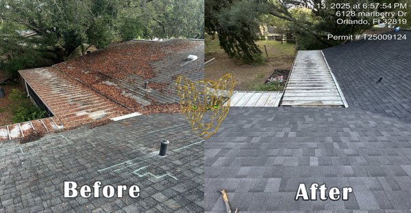 Before / After - Before and After of one of our roof installation