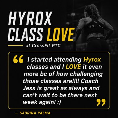 Hyrox Training - HYROX is fitness racing at its finest—a global competition that blends running with functional exercises. With over half a million athletes, 80+ events worldwide, and thousands of Training Clubs, HYROX is quickly becoming one of the most popular fitness formats on the planet.

And now, you can train for it right here at CrossFit PTC in Peachtree City, GA. Whether you’re gearing up for race day or just want to follow a dynamic, goal-driven training plan, HYROX is the perfect fit.

Why HYROX Works
HYROX gives your workouts direction—a clear goal that keeps you motivated and coming back. Backed by smart programming, hands-on coaching, and an energizing group atmosphere, you’ll build strength, stamina, and grit—no matter where you’re starting from.

Purposeful Training
Each HYROX workout is designed around the official race setup—combining running and skiing with functional stations like sled pushes, sandbag carries, wall balls, rowing, and burpees. These movements are straightforward and powerful, helping you build functional fitness that transfers to life outside the gym.

For Every Fitness Level

You don’t have to be a competitor to benefit from HYROX. Whether you’re new to training or a seasoned athlete, HYROX sessions can be scaled to meet your needs and push you to your next level. Every class delivers a fresh challenge, no matter your experience.

Be Part of Something Bigger

HYROX isn’t just another gym class—it’s a worldwide movement. From local fitness tests and in-house throwdowns to official race opportunities, there’s always something on the calendar to train for. And just like our other group programs, you’ll sweat alongside a team that keeps things fun, focused, and supportive.