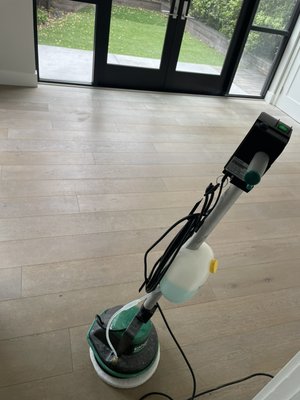 Hard wood floor - We clean hardwood floors using safe, non-abrasive methods—starting with vacuuming to remove debris, followed by a wood-safe cleaning solution. We then use a gentle buffer to lift dirt and stains, extract moisture to prevent damage, and finish with quick drying to restore shine and protect the wood.