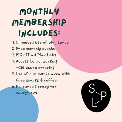 Monthly Membership - Your families are important to us; let us show you through our monthly membership model. Membership benefits are designed for the comfort, care, and learning of both children and families alike.
Our space was created for you! SPL members have unlimited access to our developmental play space for pre-crawlers to runners. Members also have exclusive access to our co-working space, which includes a business center and relaxation area, and on-site childcare. Monthly Membership - Your families are important to us; let us show you through our monthly membership model. Membership benefits are designed for the comfort, care, and learning of both children and families alike.
Our space was created for you! SPL members have unlimited access to our developmental play space for pre-crawlers to runners. Members also have exclusive access to our co-working space, which includes a business center and relaxation area, and on-site childcare.