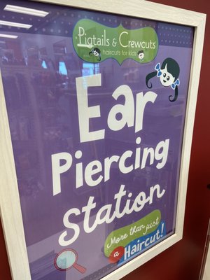 Ear Piercing Service - We have a station where we offer a nice variety of earrings to choose from for first timers. All clients will receive care instructions and ear disinfectant with every ear piercing. Call us for details. Ear Piercing Service - We have a station where we offer a nice variety of earrings to choose from for first timers. All clients will receive care instructions and ear disinfectant with every ear piercing. Call us for details.