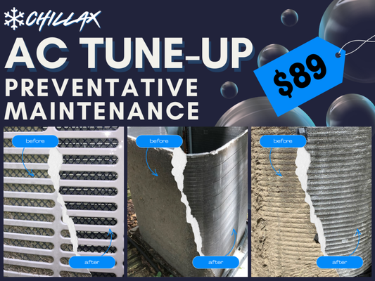 AC Tune-Up - $89 - Prevent breakdowns and improve system efficiency with a professional AC tune-up. We inspect critical system components and thoroughly clean the condenser coil to help your AC system run reliably throughout the cooling season. AC Tune-Up - $89 - Prevent breakdowns and improve system efficiency with a professional AC tune-up. We inspect critical system components and thoroughly clean the condenser coil to help your AC system run reliably throughout the cooling season.