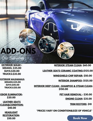 Add Ons - Add ons pricing and services you can add Add Ons - Add ons pricing and services you can add