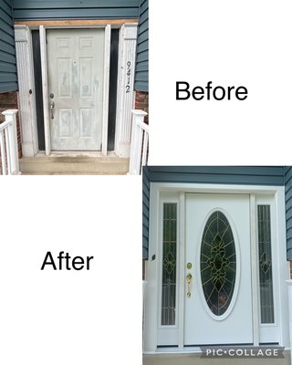 Entry Door Replacement - This replacement was a custom cut to enlarge the side lites. What a difference a new door can make! Entry Door Replacement - This replacement was a custom cut to enlarge the side lites. What a difference a new door can make!
