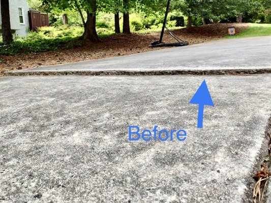 Driveway Repair - Before: This client’s driveway had a slab that sank several inches below the adjacent slab.
After: We lifted the slab back into place, restoring a level transition. Driveway Repair - Before: This client’s driveway had a slab that sank several inches below the adjacent slab.
After: We lifted the slab back into place, restoring a level transition.