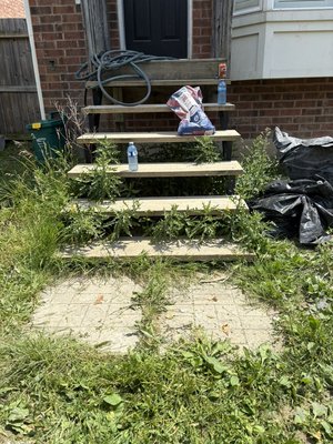 Stair case clean up - This staircase was left un touched for months causing lots of weeds to build up and over grown grass, with some pulling and trimming and chemicals the job was done Stair case clean up - This staircase was left un touched for months causing lots of weeds to build up and over grown grass, with some pulling and trimming and chemicals the job was done