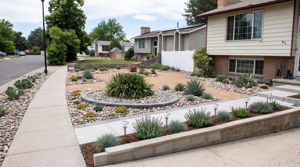 Landscape Visualization - Do you want ideas of what materials to use in your xeriscape? Let us take some photos of your home and render some pictures with the materials and plants you want to use. Landscape Visualization - Do you want ideas of what materials to use in your xeriscape? Let us take some photos of your home and render some pictures with the materials and plants you want to use.
