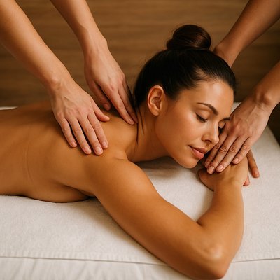 Four Hands Massage Special - Indulge in deep relaxation with our Four Hands Massage—where two skilled therapists work in harmony to give you twice the relief in half the time. This luxurious treatment melts away tension, soothes your body, and provides a truly unique, rejuvenating experience unlike any other.

Why Try a Four Hands Massage?
🤲 Twice the relief — Two therapists working simultaneously for unmatched relaxation.
😌 Deep muscle tension release — Soothe your body and mind in just one session.
🛀 Luxurious spa experience — Enjoy a treatment that feels truly indulgent.
💆 Tailored pressure — Therapists coordinate to fit your unique needs.
Rates
⏱️ 30 Minutes: $70
⏳ 60 Minutes: $110
Treat yourself to total tranquility. Book your session today and discover why so many clients call this their new favorite massage!