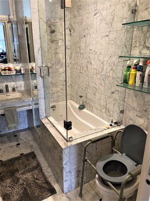 bathroom shower conversion - this shower conversion was done in a high end apartment in the City of San Francisco, client reached out to us about converting his tub shower into a walking shower, client had hard time getting in and out his shower stall, we removed the tub and surrounding wall tile and rebuilt the shower for easy access, we also added a folding bench and support grab bars. bathroom shower conversion - this shower conversion was done in a high end apartment in the City of San Francisco, client reached out to us about converting his tub shower into a walking shower, client had hard time getting in and out his shower stall, we removed the tub and surrounding wall tile and rebuilt the shower for easy access, we also added a folding bench and support grab bars.
